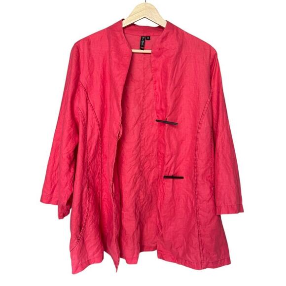 Roni Rabl 100% Linen Relaxed Boxy Jacket Lagenlook Blazer Coral Size M - Picture 8 of 11